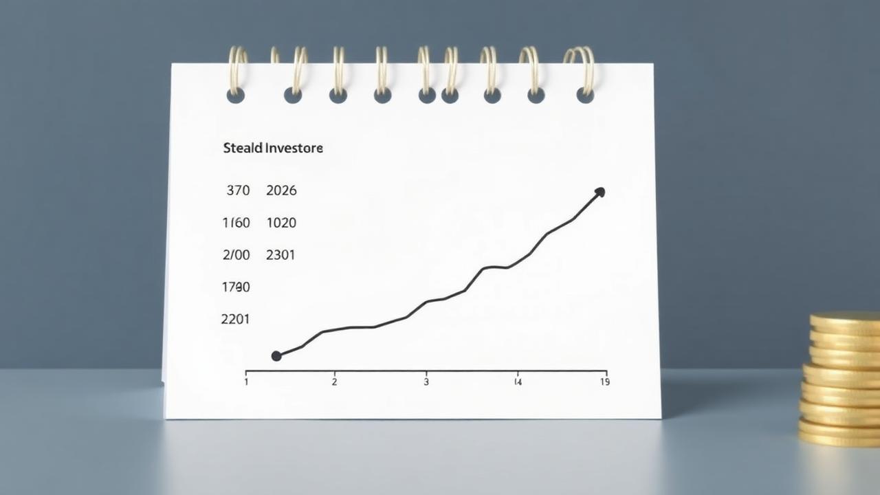 A calendar with recurring investment dates next to a line chart showing steady contributions over time