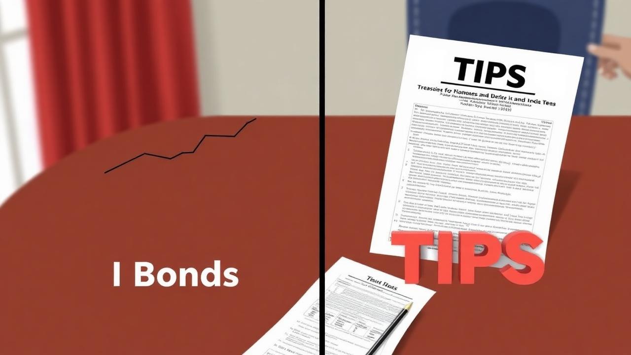 Side-by-side comparison graphic showing I Bonds and TIPS with an inflation chart and a Treasury-style document